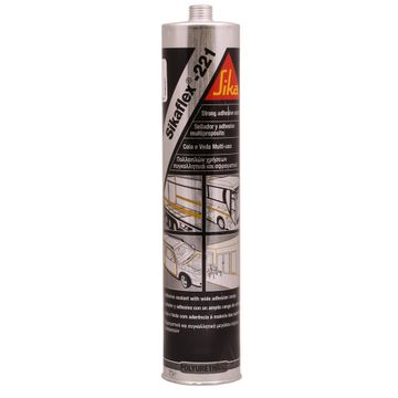 WHITE Sikaflex 221 Adhesive Sealant 300ml, a cylindrical cartridge ideal for elastic seals and high-strength bonds on various materials, shown in close-up.