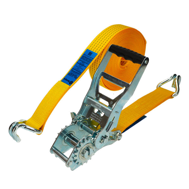Geared Ergo Ratchet Strap STF 650daN Claw Hook, 10m length, 50mm wide, 2500 daN capacity, claw hooks each end, compact design for efficient load securing.