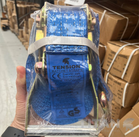 5000kg Ratchet Strap Claw Hooks 6 Metres, featuring a durable 50mm polyester webbing and robust metal ratchet mechanism, ideal for heavy-duty load securing.
