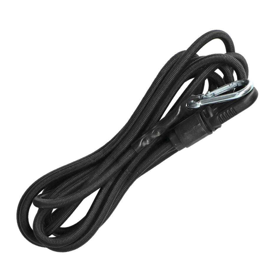 Replacement Bungee Cord for Roof Mounted Bungee System (3.65m) featuring a black rope with a metal snap hook, ideal for secure and easy installation.