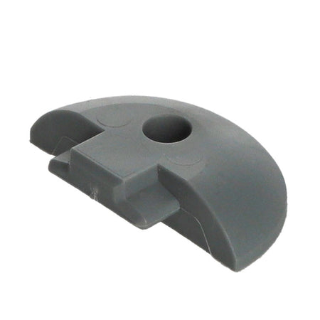 Extruded Aluminium Captive Track End Cap: Grey plastic part with a 1 x 3.2mm fixing hole, flush fitting for NTP-0530 track; ideal for rounded detailing.