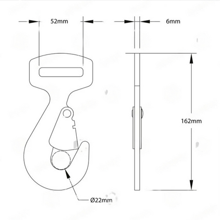 14 Metre Bay Strap - Ratchet Strap with Snaphooks & D Rings, detailed diagram showcasing hook and line features for load restraint in trailers.