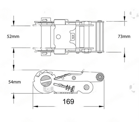 Diagram of the 14 Metre Bay Strap, featuring 'D' Rings every 500mm and flat snaphook end fittings, used for internal load restraint in trailers.