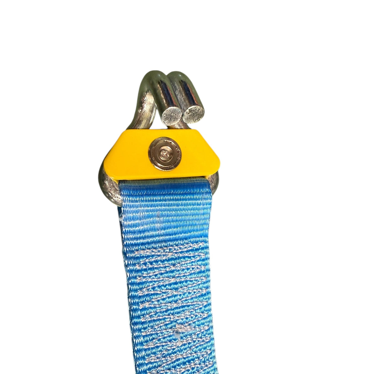 Ratchet Strap Magnetic Application Aid with 50mm webbing, yellow cam buckle, and U-shaped steel hook, designed for efficient lorry loading and securing tasks.
