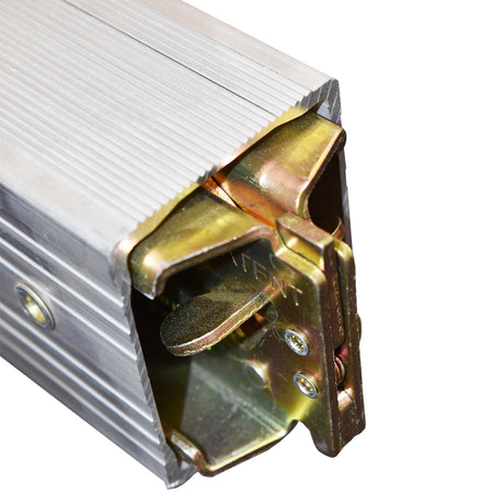 Aluminium Decking Beam for E-Track, showing metal box with keyhole and protected latch mechanism designed for heavy-duty load applications.