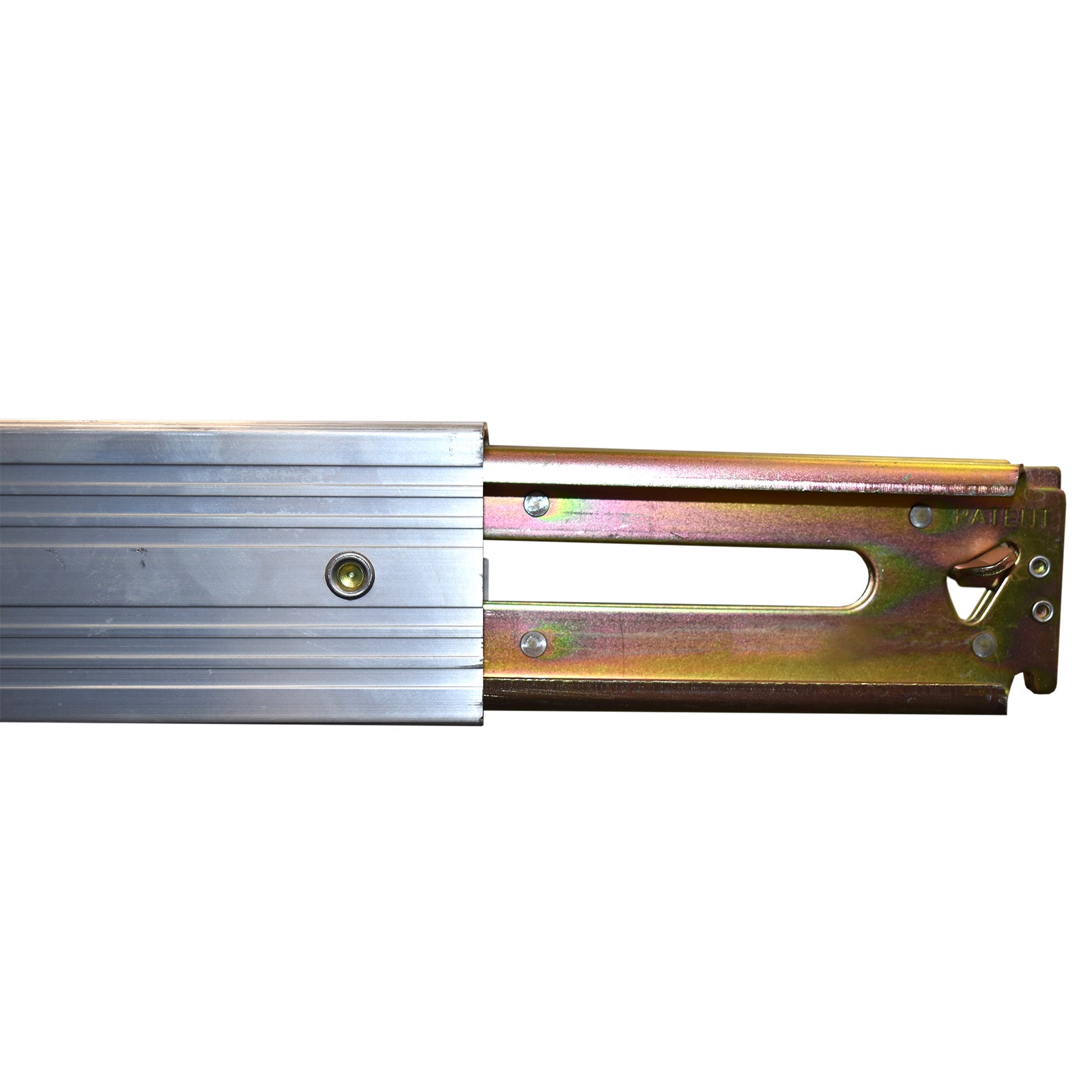Aluminium Decking Beam for E-Track, featuring a protected latch release mechanism, adjustable length 2.335-2.615m, designed for heavy-duty load support up to 1,000kg.