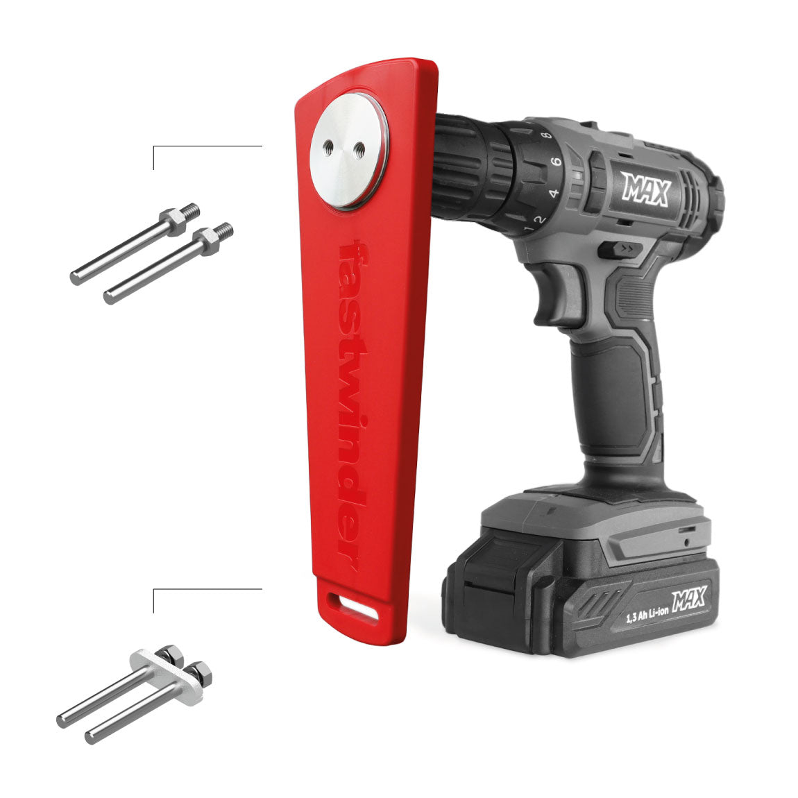 Cordless Drill Attachment Fast Strap Winder, designed for seamless strap winding using advanced dry bearing technology, fits 10mm drill chucks, suitable for 25-50mm wide straps.