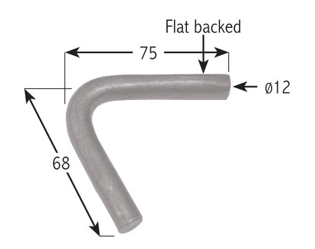 Flat Backed Rope Hook - Weld On, 12mm steel, close-up of the bent corner detail, designed for secure attachment in load restraint applications.