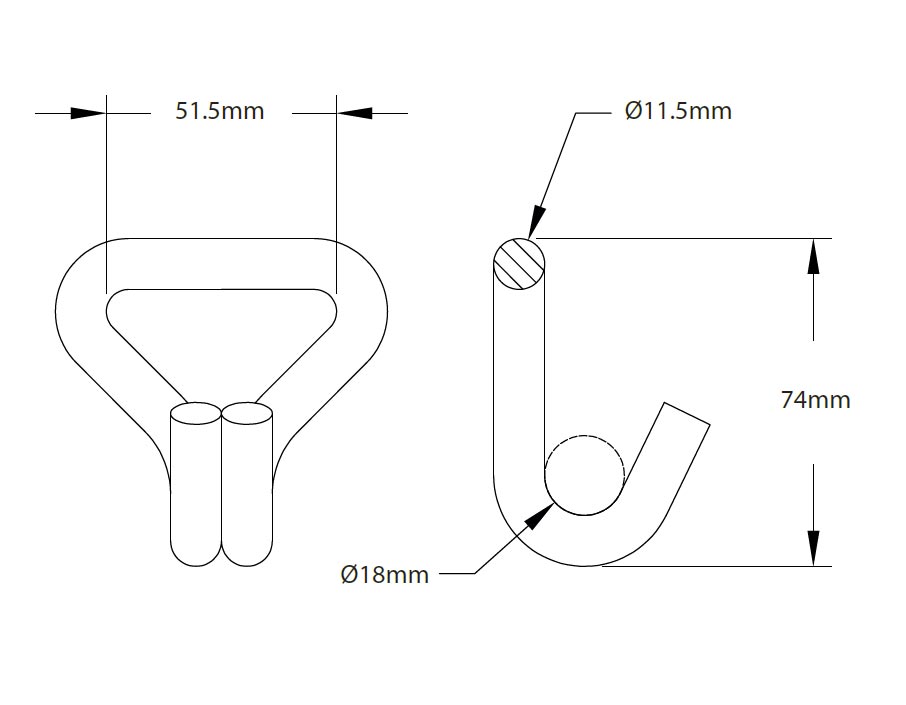 Diagram of a 50mm 5000kg Ratchet Strap Claw Hooks, showcasing wire and drawing elements, emphasizing its robust build and 20-metre length.