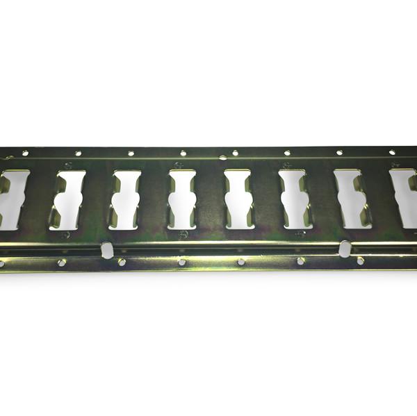 Zinc Plated Universal E-Track with multiple holes, designed for commercial vehicles and HGV trailers, compatible with 50mm e-track load bar cups.