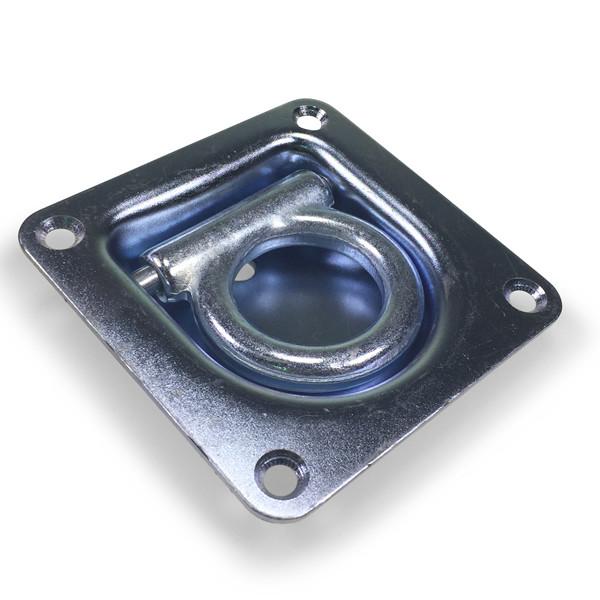 LR3 Recessed Lashing Ring with visible zinc-plated finish and mounting holes, designed for securing loads with a permissible tensile load of 500 daN.