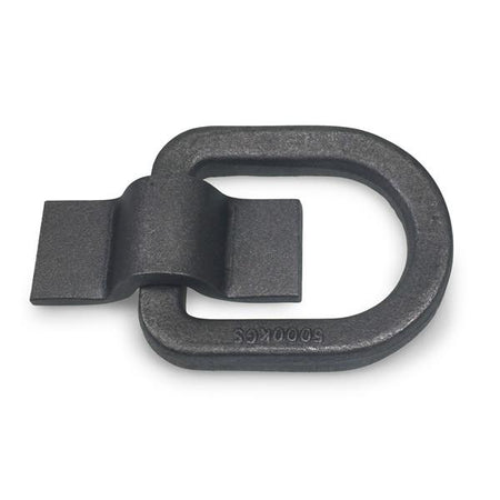 Weld On Lashing Link with Cleat 5000kg, a robust black metal object with clip, designed for secure load restraint.