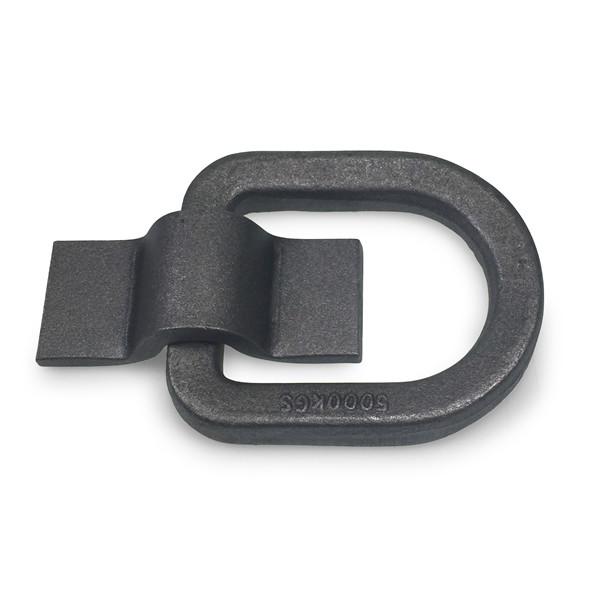 Weld On Lashing Link with Cleat 5000kg, a robust black metal object with clip, designed for secure load restraint.