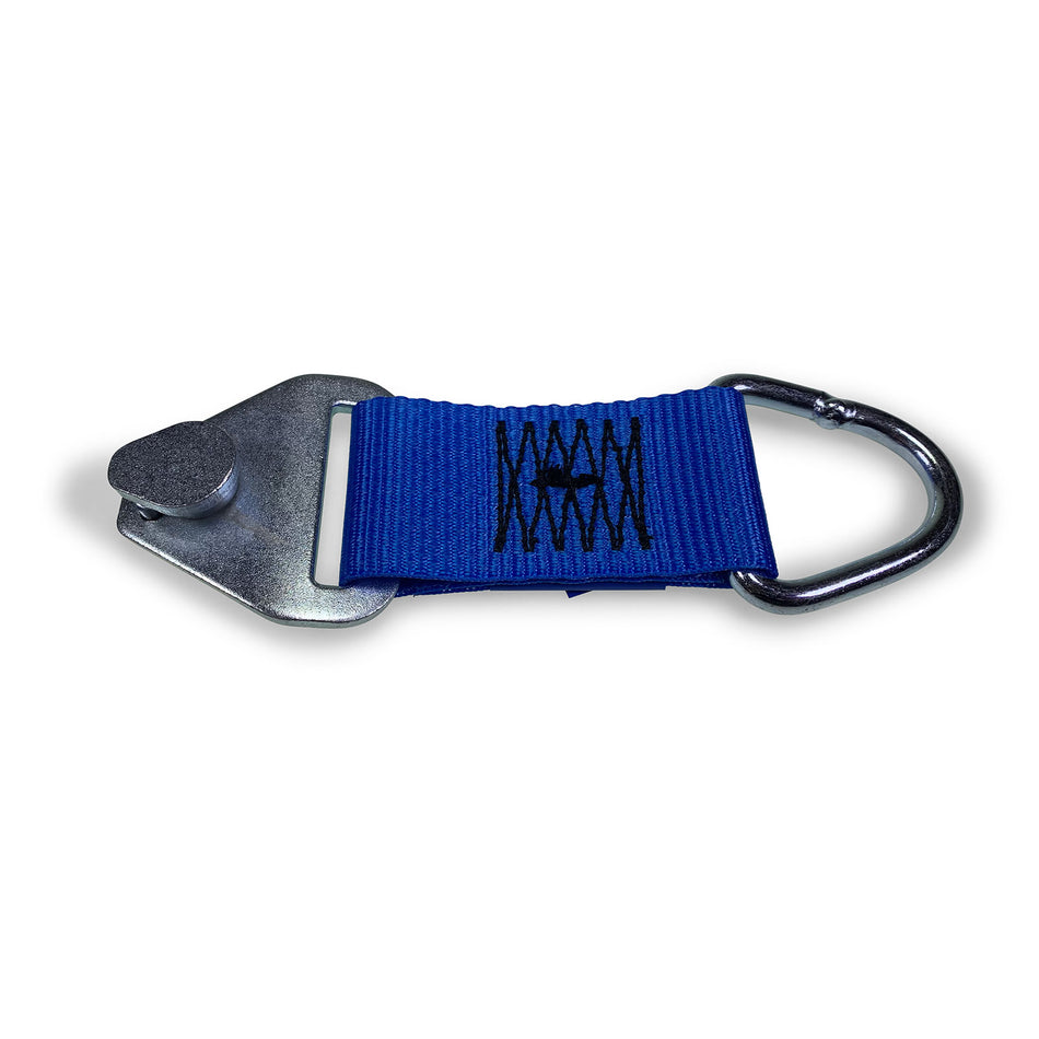 Lashing Extension for 1805 & 1806 Load Track - 2000kg, featuring a blue strap with a metal hook, designed for secure load lock installation.