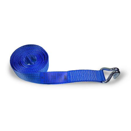 5000kg Webbing Strap with Claw Hook End, featuring a metal hook and blue label, designed for secure load restraint.