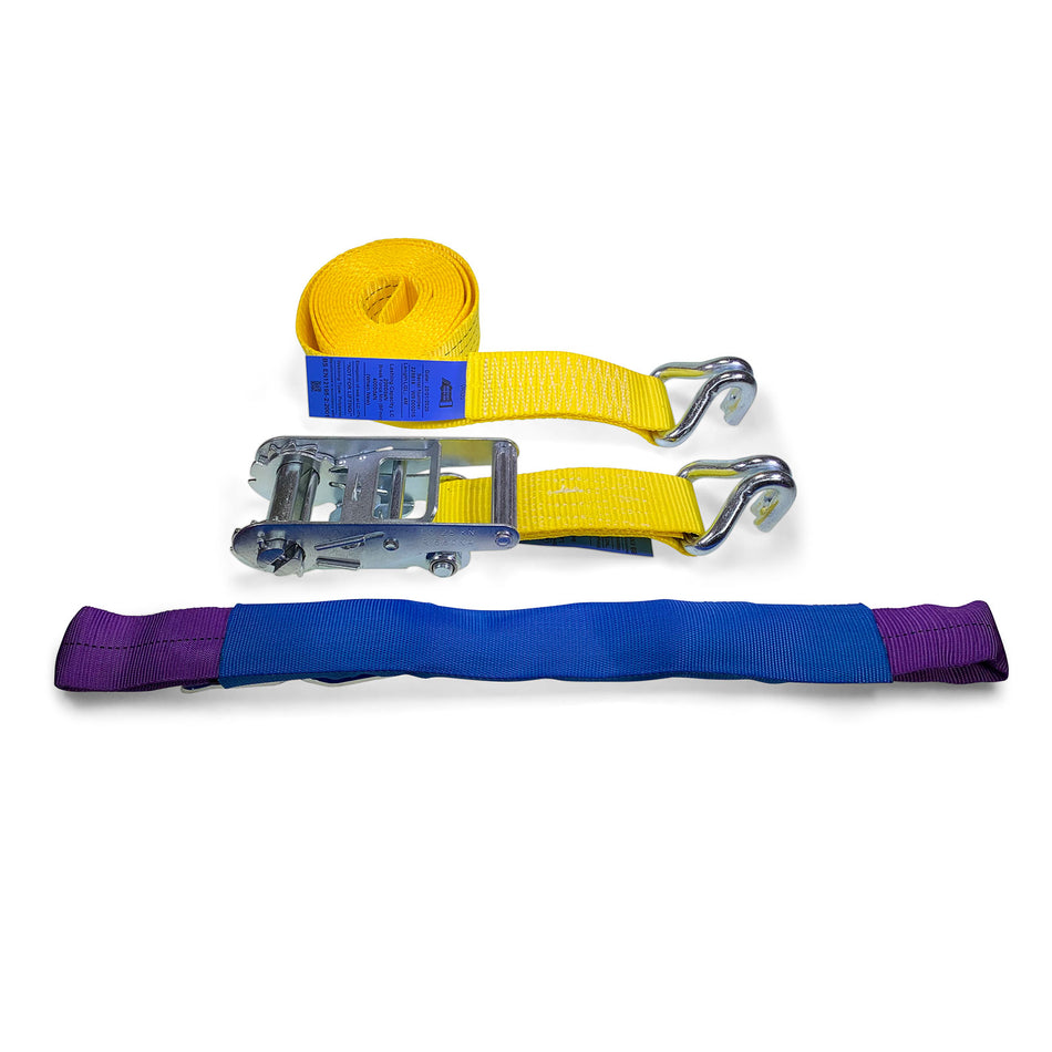 Car Transporter Wheel Straps featuring a claw hook with a soft eye diverter strap, designed for single vehicle transport and recovery.