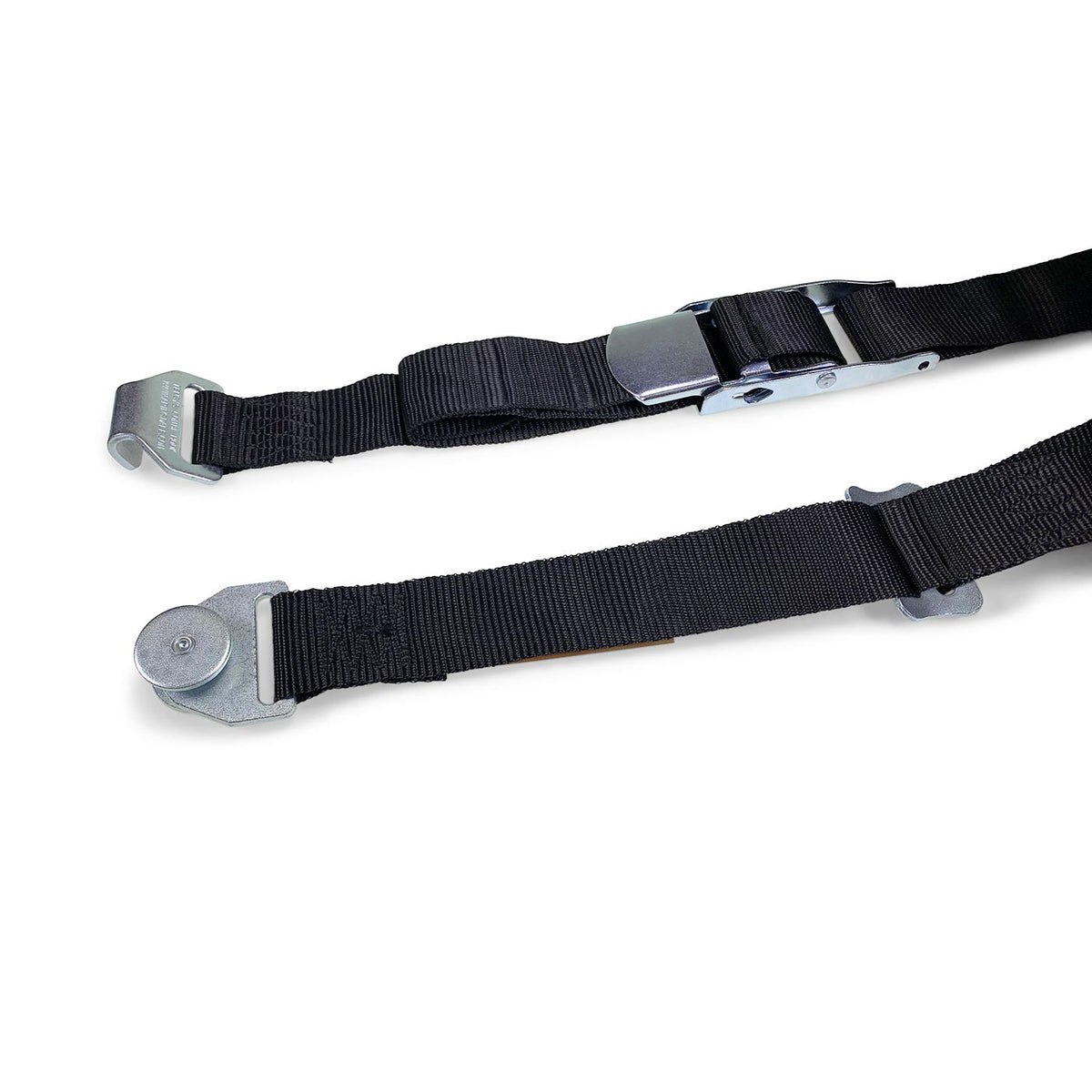 Internal Cargo Strap 4.5m featuring black polypropylene webbing, zinc-plated buckle, and carbon steel adjuster, designed for secure load retention in curtainside vehicles.