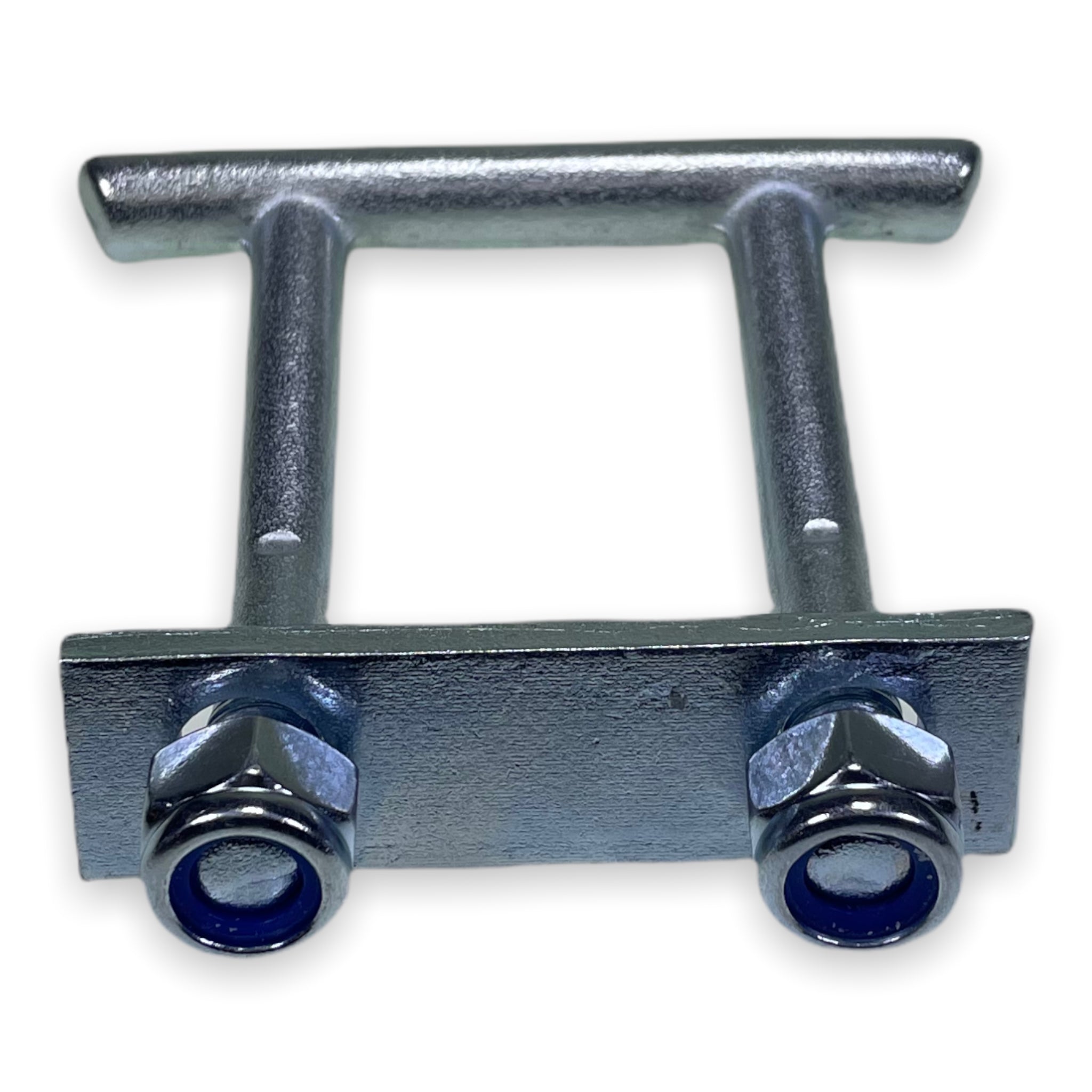 TT Lashing Ring with two screws, zinc-plated finish, double forged construction, includes nyloc nuts and securing plate. Ideal for load restraint, 2.5 Tonne capacity.