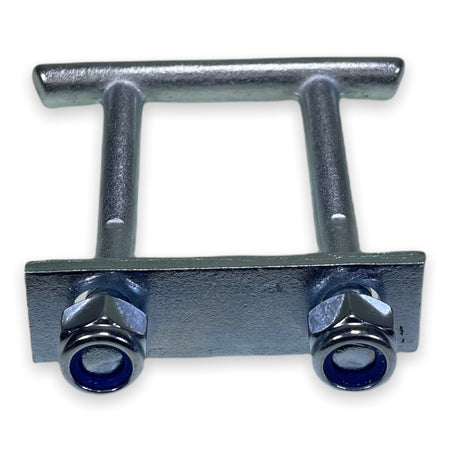 TT Lashing Ring with two screws, zinc-plated finish, double forged construction, includes nyloc nuts and securing plate. Ideal for load restraint, 2.5 Tonne capacity.
