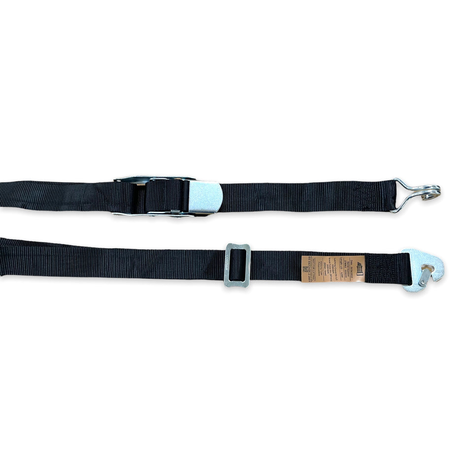 Internal Cargo Straps Snaphook - Claw Hook featuring a black polypropylene strap with a zinc-plated overcentre buckle and a durable snaphook for secure load retention.