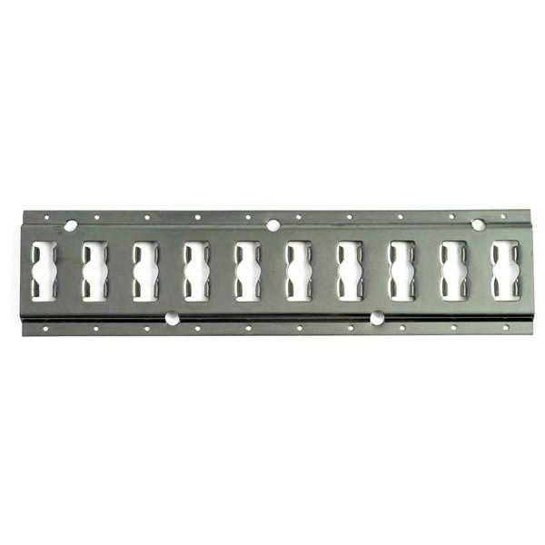Zinc Plated Universal E-Track with holes, designed for commercial vehicles and HGV trailers, suitable for 50mm load bar cups.