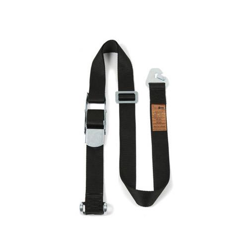 Internal Cargo Straps Snaphook - Rave Hook, featuring a black polypropylene webbing with a zinc-plated overcentre buckle and carbon steel adjuster.