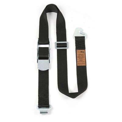 Internal Cargo Straps Snaphook with black polypropylene webbing, metal buckles, and adjustable slide adjuster, designed for curtainside vehicle load restraint.