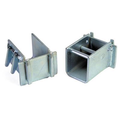 Load Bar Cups - E-Track: Close-up of metal load bar cups designed for E-Type Anchor Tracks, showcasing sturdy construction and compatibility with various pin center sizes.