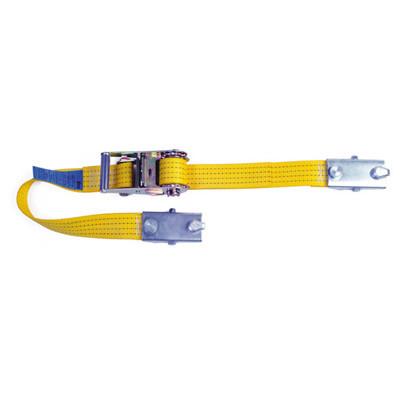 IBV50-6TPS Internal Box Van Straps featuring a yellow polyester webbing with metal clasps, heavy-duty ratchet buckle, and two-pin shoe for secure anchoring.