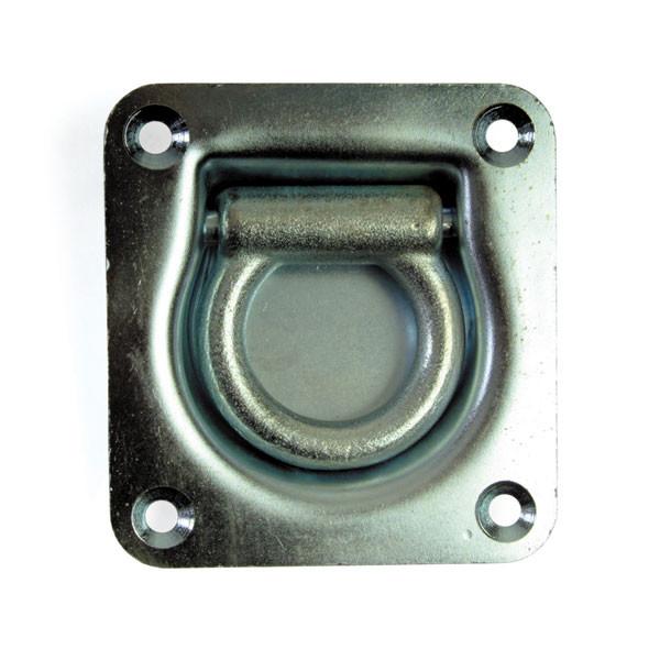 LR3 Recessed Lashing Ring, zinc plated, with screws. Features a 95mm x 100mm fixing plate and a 75mm x 76mm recess size.