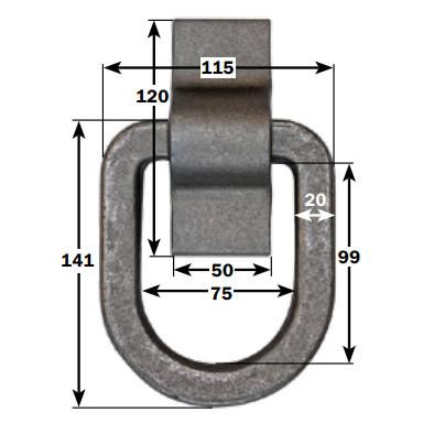 Weld On Lashing Link with Cleat, close-up of metal chain and object, tensile load 5000kg, suitable for load restraint.