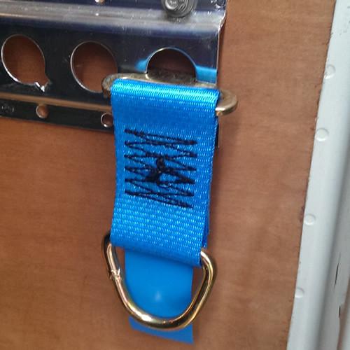 Lashing Extension for 1806 Load Track - 1200kg, featuring a blue strap with metal clip, designed for secure load restraint and easy claw hook attachment.