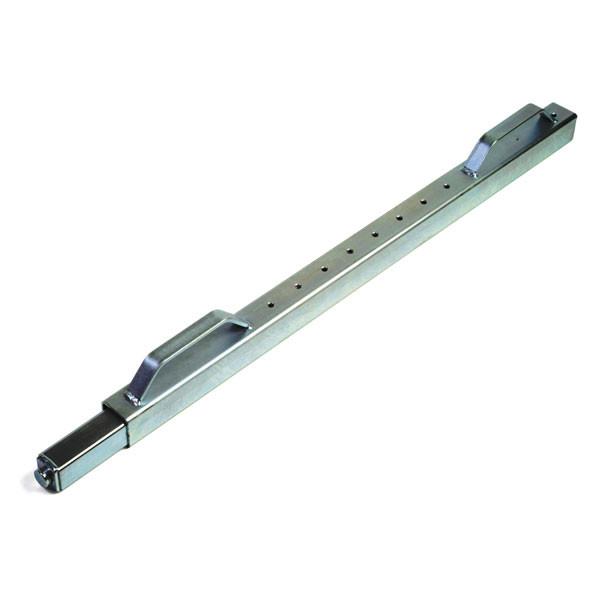 Steel Spring Loaded Square Shoring Bar with adjustable length and two handles, featuring holes for compatibility with 25mm round hole anchor tracks.