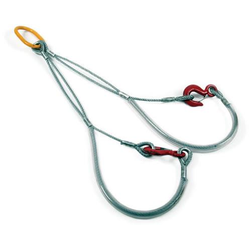 Wire Winch Brothers' 8mm galvanized rope with PVC protection and eye sling hooks, ideal for winch assistance, shown in close-up detail.